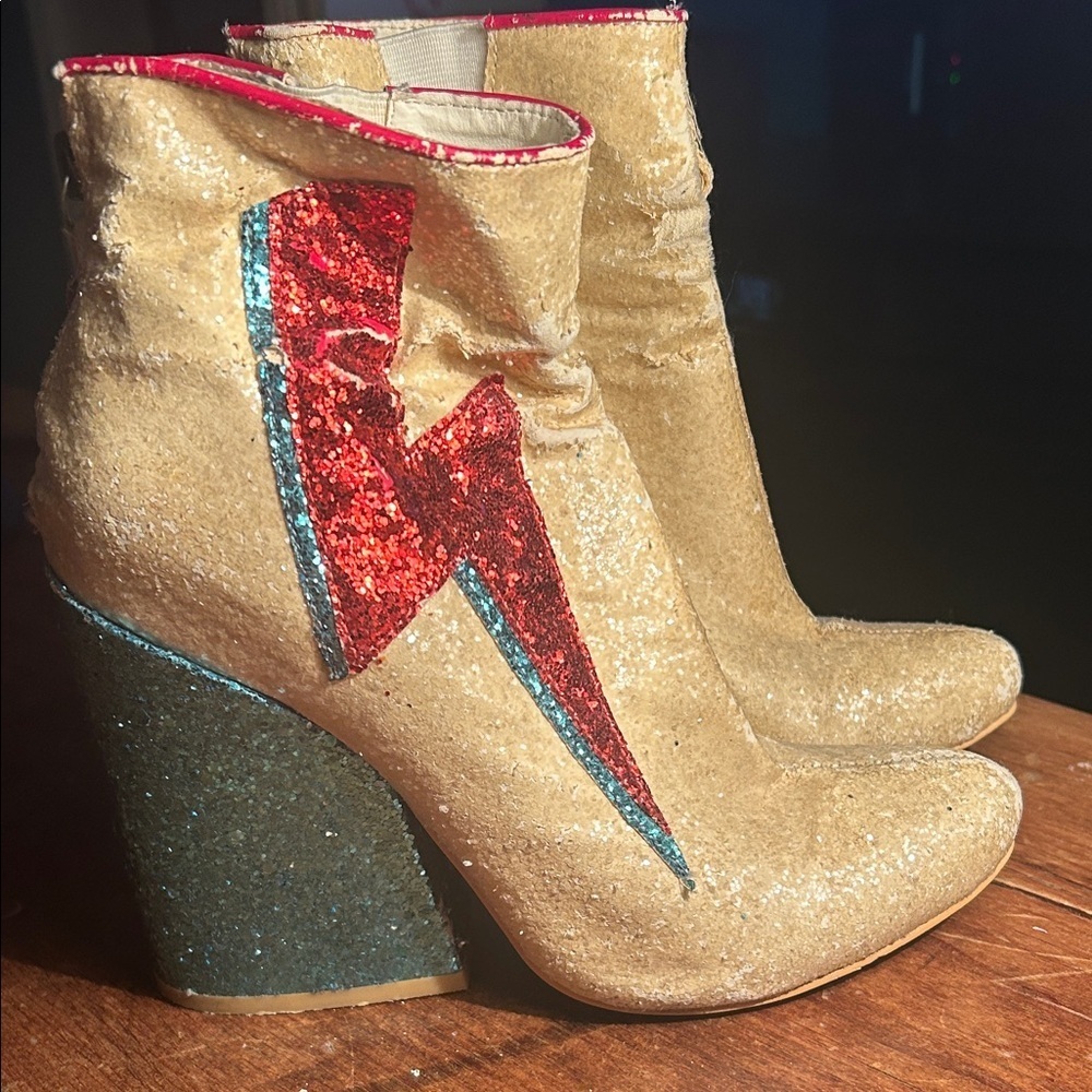 ✨ DAVID BOWIE ZIGGY STARDUST ENERGY ✨ Glitter Lightning Bolt Boots (Read Desc)